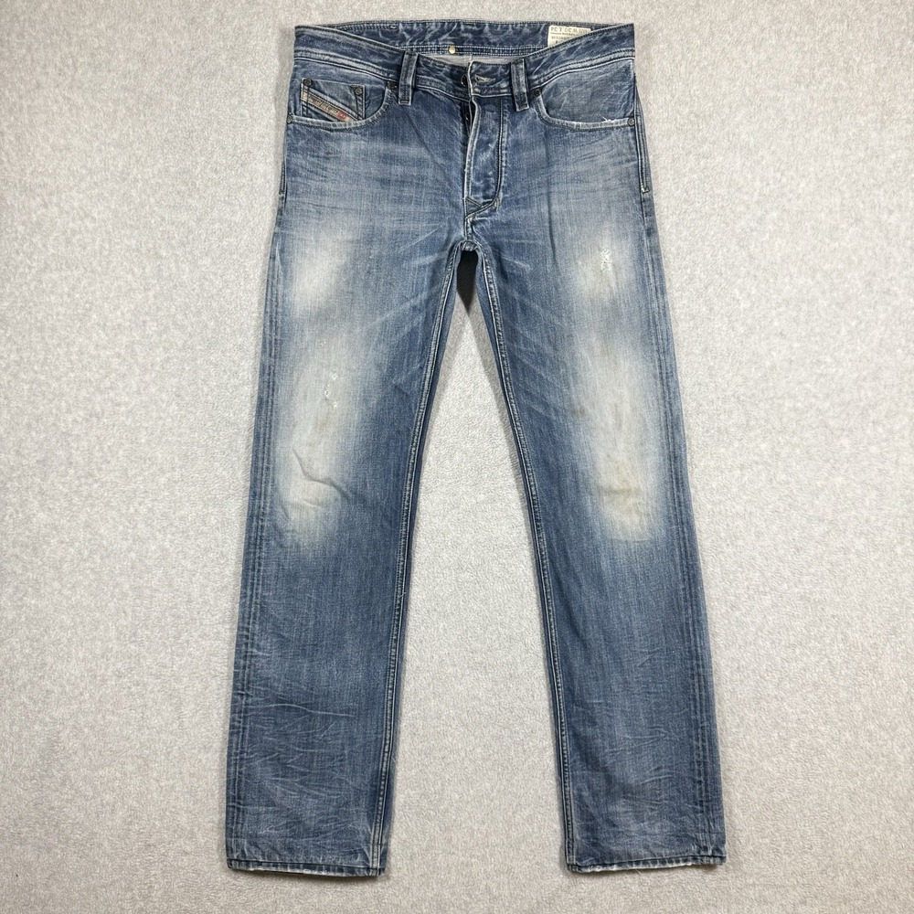 Diesel LARKEE Jeans Men 30x32 Blue Straight Faded Distressed Patina Hemmed 0880F
